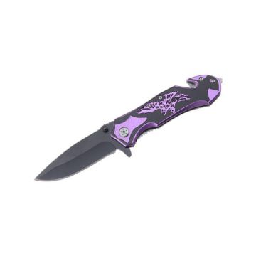 Eagle Design Handle Spring Assist Knife 4.5" Closed Purple